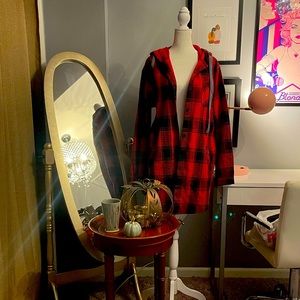 Amazon red flannel button up hooded cardigan